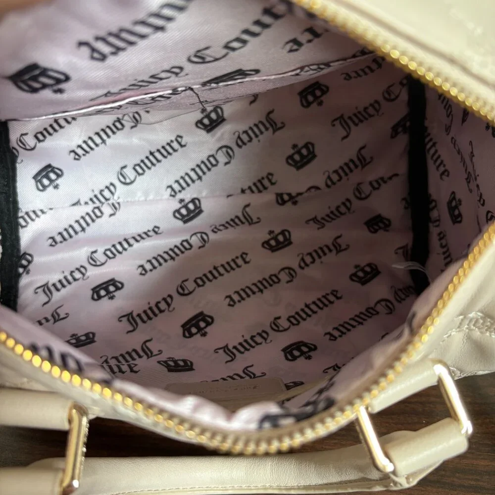 Juicy Couture Tie The Knot Satchel Sandstone Pink Bow Faux Pearl Charm Chic